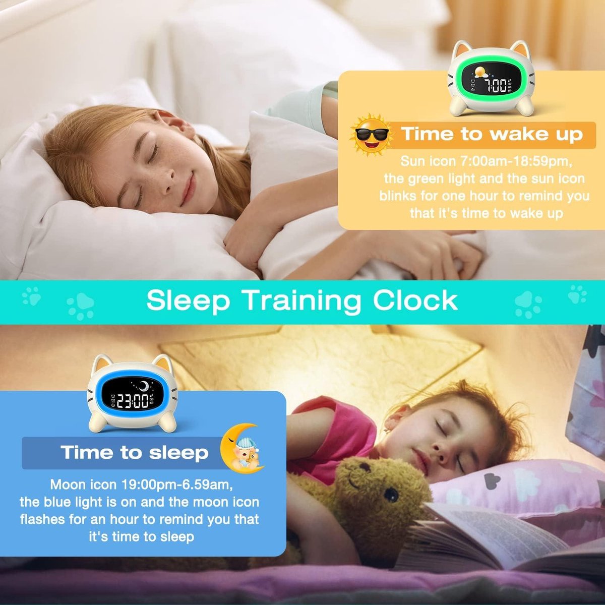 Sleep Trainer Alarm Clock Moon Sun Sound Machine Night Light Digital Battery Powered - Sleep Trainer for V1188-MS-313-0092
