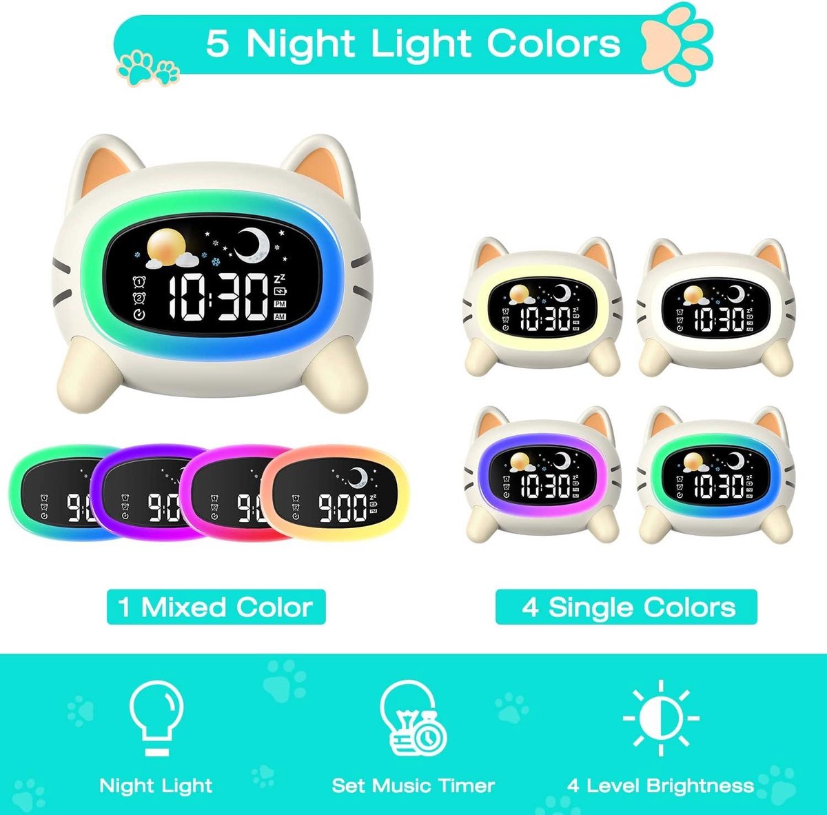 Sleep Trainer Alarm Clock Moon Sun Sound Machine Night Light Digital Battery Powered - Sleep Trainer for V1188-MS-313-0092