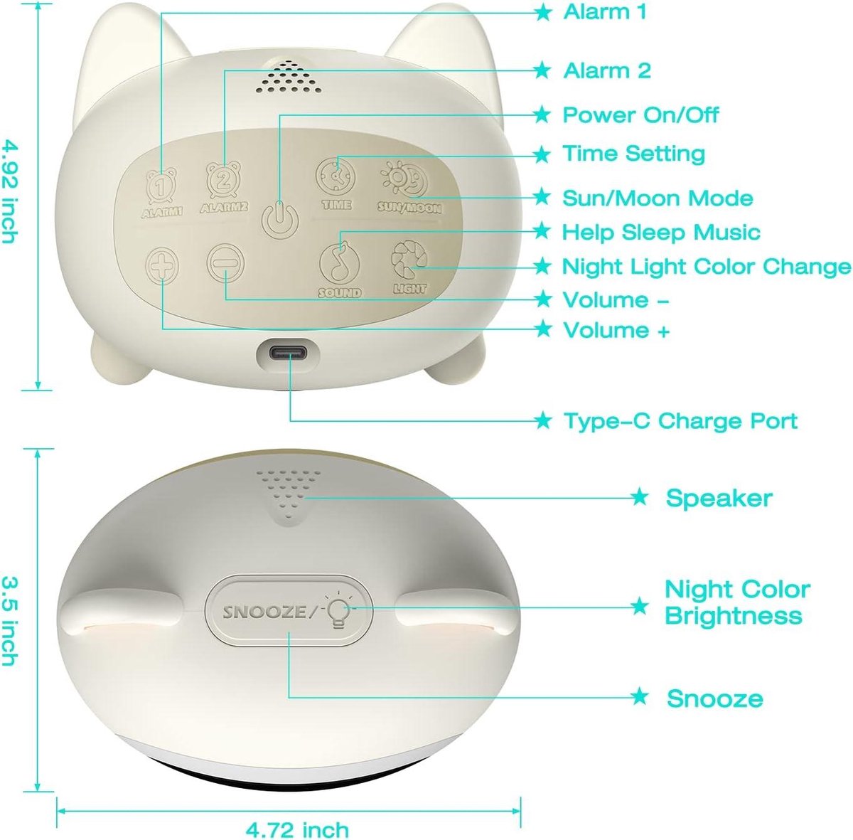 Sleep Trainer Alarm Clock Moon Sun Sound Machine Night Light Digital Battery Powered - Sleep Trainer for V1188-MS-313-0092