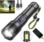 Flashlight - Rechargeable LED - Military Flashlight - 100,000 lumens - with 7 modes - COB side light - V1188-MS-313-0098