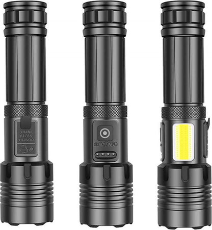 Flashlight - Rechargeable LED - Military Flashlight - 100,000 lumens - with 7 modes - COB side light - V1188-MS-313-0098