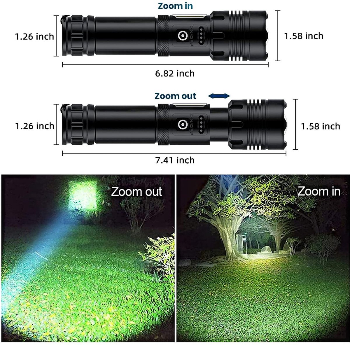 Flashlight - Rechargeable LED - Military Flashlight - 100,000 lumens - with 7 modes - COB side light - V1188-MS-313-0098