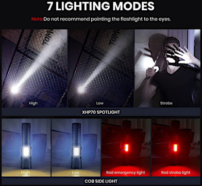Flashlight - Rechargeable LED - Military Flashlight - 100,000 lumens - with 7 modes - COB side light - V1188-MS-313-0098
