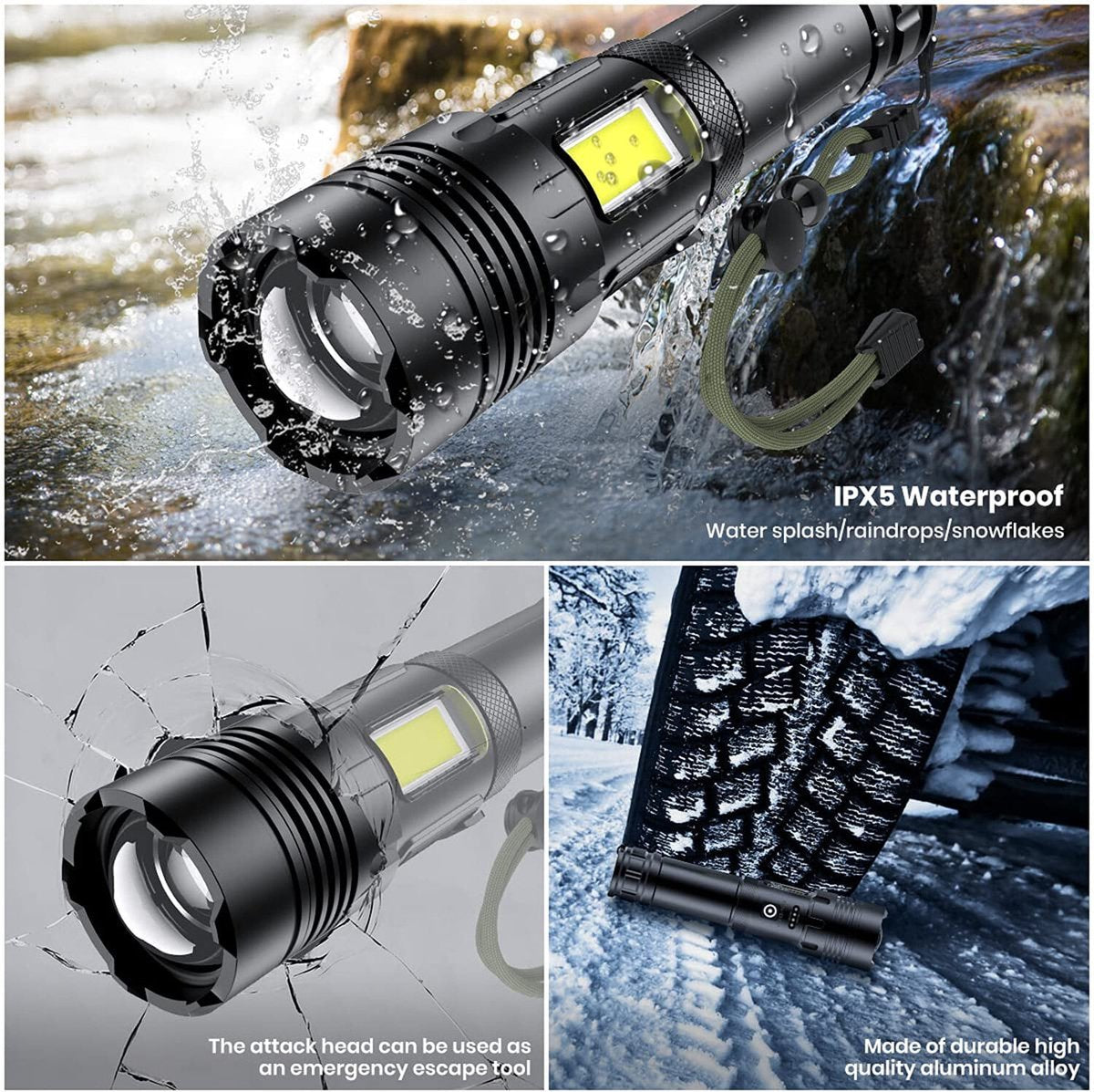 Flashlight - Rechargeable LED - Military Flashlight - 100,000 lumens - with 7 modes - COB side light - V1188-MS-313-0098