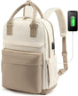 Backpack - Backpack - Ladies - Girls - Women - Laptop - Schoolbag - Work - School - Waterproof - USB - Beige V1188-MS-313-0103
