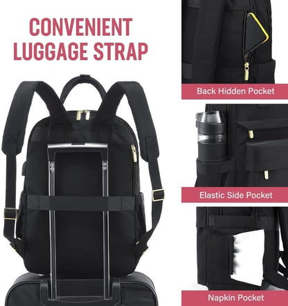 Backpack - Backpack - Ladies - Girls - Women - Laptop - Schoolbag - Work - School - Waterproof - USB - Black V1188-MS-313-0104