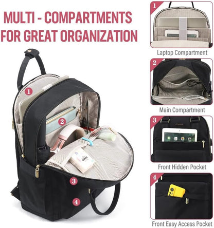 Backpack - Backpack - Ladies - Girls - Women - Laptop - Schoolbag - Work - School - Waterproof - USB - Black V1188-MS-313-0104