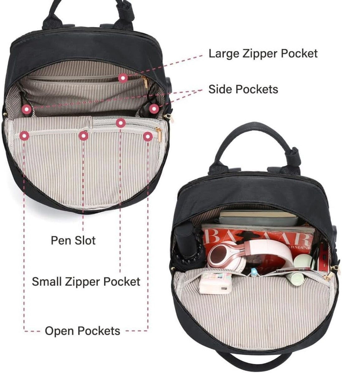 Backpack - Backpack - Ladies - Girls - Women - Laptop - Schoolbag - Work - School - Waterproof - USB - Black V1188-MS-313-0104