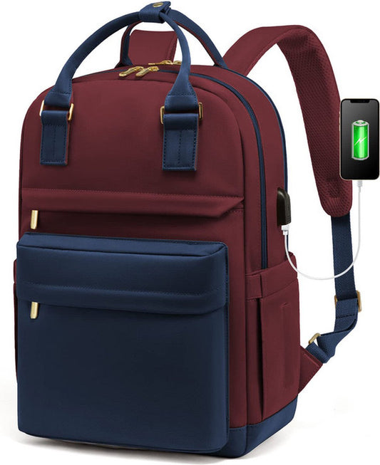 Backpack - Backpack - Ladies - Girls - Women - Laptop - Schoolbag - Work - School - Waterproof - USB - Red - V1188-MS-313-0105