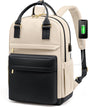 Backpack - Backpack - Ladies - Girls - Women - Laptop - Schoolbag - Work - School - Waterproof - USB - Beige V1188-MS-313-0106