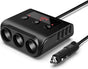Car cigarette lighter splitter with 12V/24V voltmeter - 4x 5V/3.1A USB inputs - 3 cigarette lighter sockets - V1188-MS-313-0108