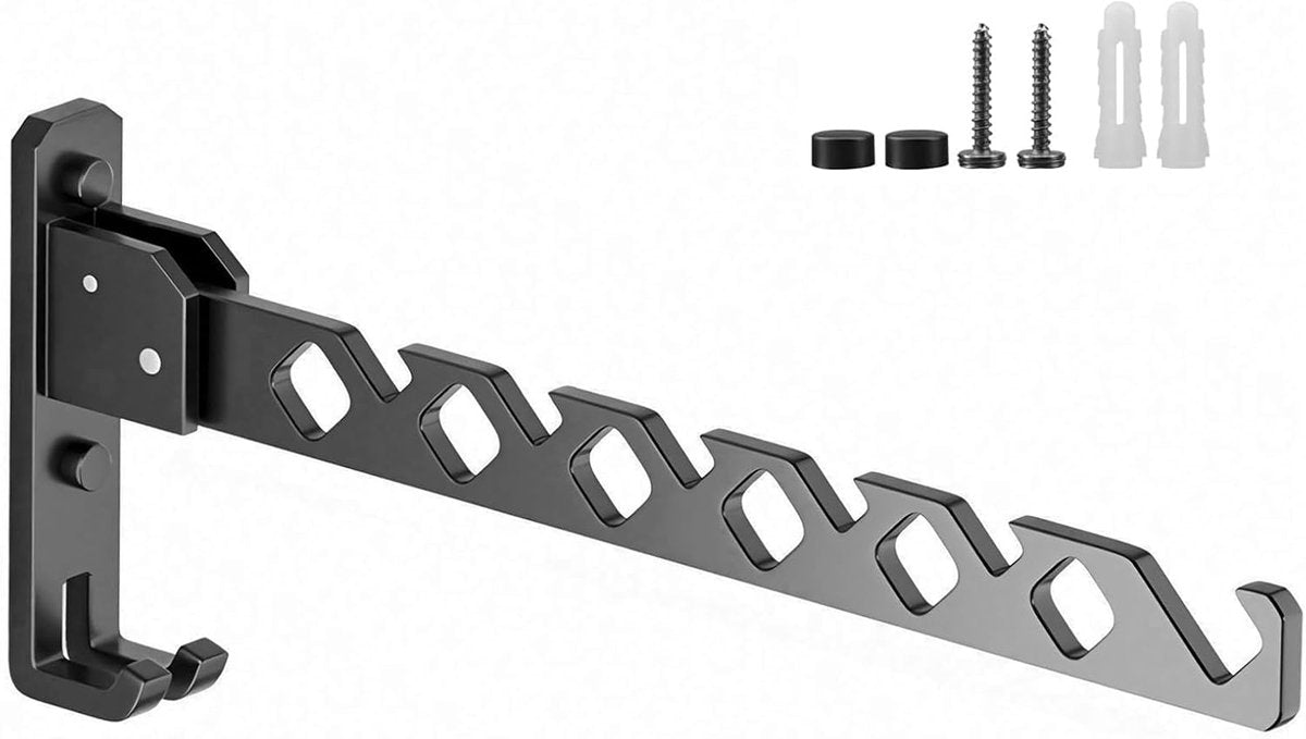 Wall-mounted coat rack - foldable - black - 35 cm - coat hook - hanger - drying rack V1188-MS-313-0111