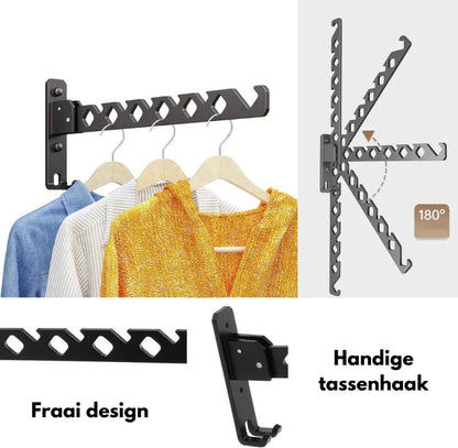 Wall-mounted coat rack - foldable - black - 35 cm - coat hook - hanger - drying rack V1188-MS-313-0111