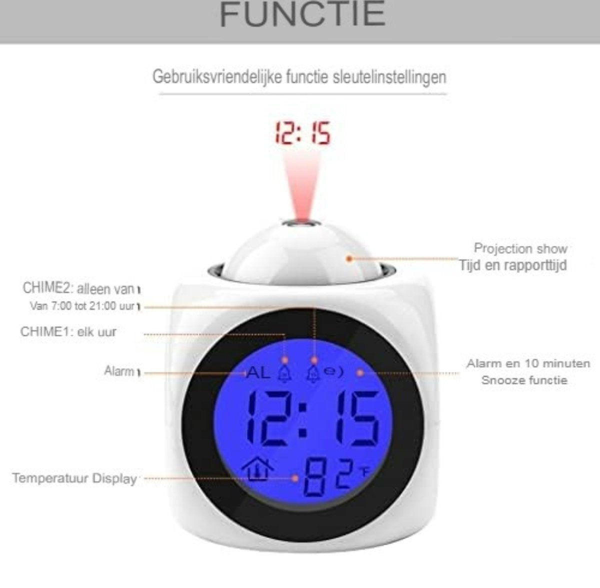 Clock radio with projection - Digital clock radio - Digital clock radio - Wit V1188-MS-313-0112