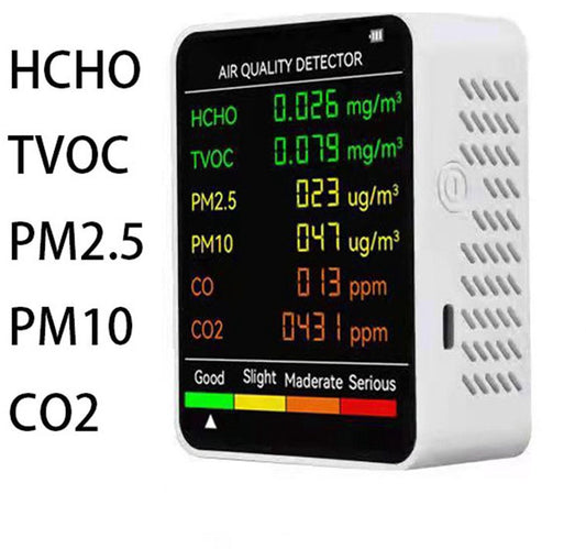 Air Quality Monitor - 6 Functions - Detects PM2.5, PM10, HCHO, TVOC, CO, CO2 - Suitable for monitoring indoor V1188-MS-313-0129