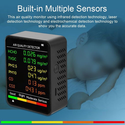 Air Quality Monitor - 6 Functions - Detects PM2.5, PM10, HCHO, TVOC, CO, CO2 - Suitable for monitoring indoor V1188-MS-313-0129