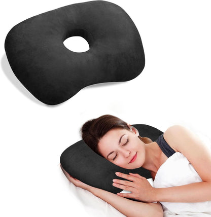 Curved side pillow - Ear holes - Adjustable cotton/polyester - Machine washable - Suitable for pierced ears - V1188-MS-313-0136