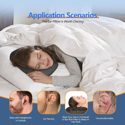 Curved side pillow - Ear holes - Adjustable cotton/polyester - Machine washable - Suitable for pierced ears - V1188-MS-313-0136
