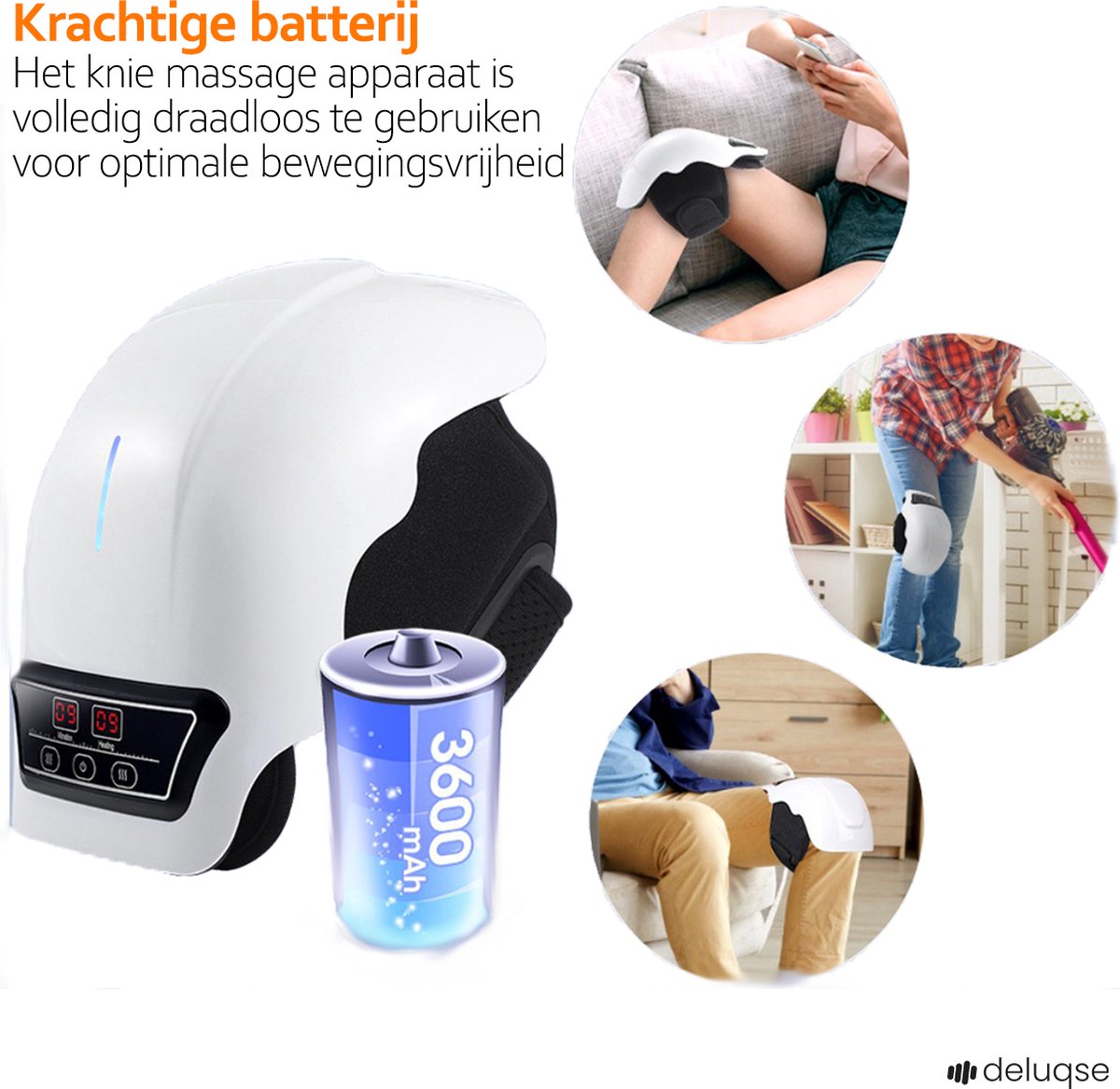 Deluqse Knee Massager - Infrared - Vibration Massage - Cordless - Thermal Massage - Pain Relief - Red Light V1188-MS-313-0137
