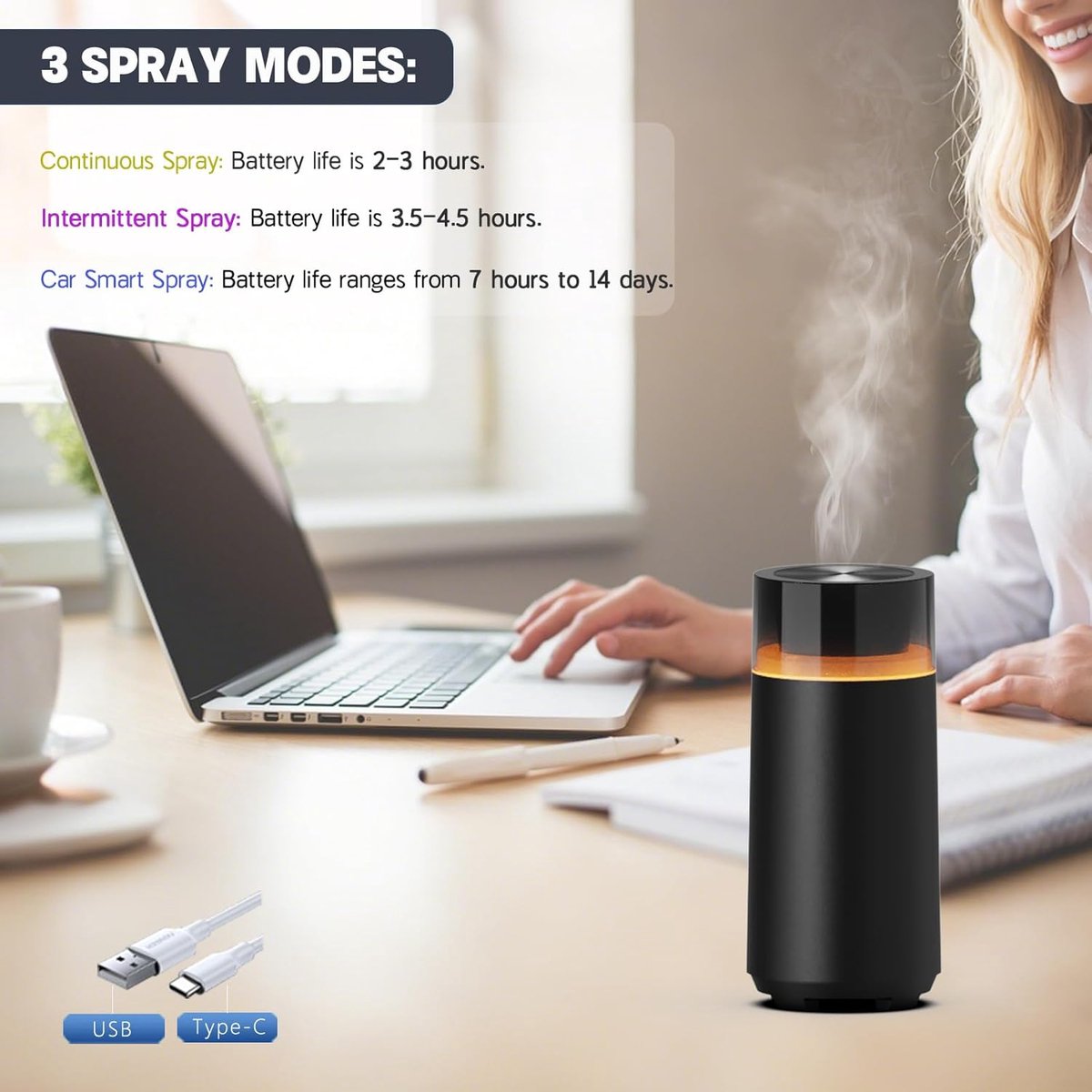 Car essential oil diffuser with automatic on/off function, portable humidifier with memory function, battery V1188-MS-313-0153