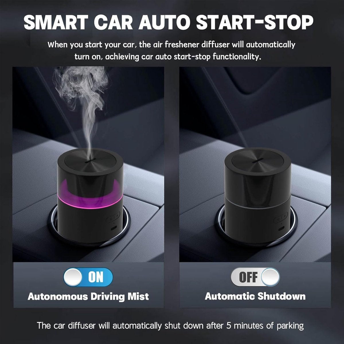 Car essential oil diffuser with automatic on/off function, portable humidifier with memory function, battery V1188-MS-313-0153
