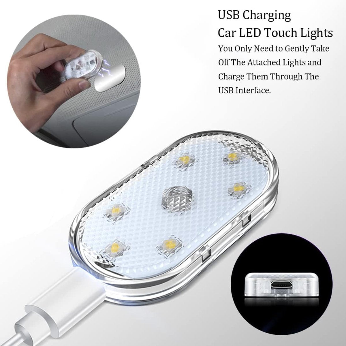 Set of 2 LED car interior lights, 7-color ambient lighting, USB rechargeable reading lights, portable V1188-MS-313-0201