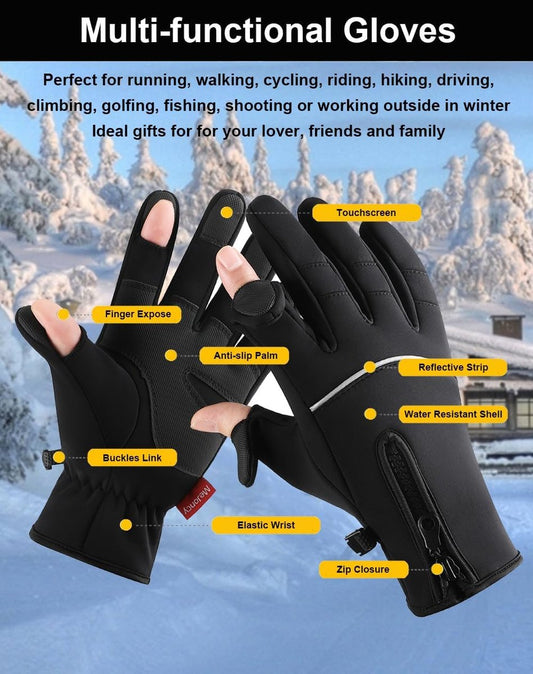 Men's and Women's Winter Gloves - 2-Finger Touchscreen Gloves - Running Gloves - Cycling Gloves - Driving V1188-MS-313-0223