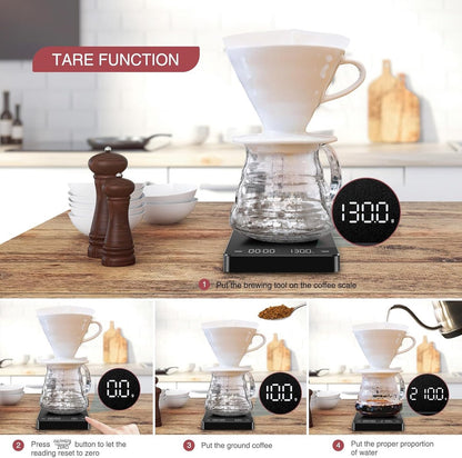 Coffee Scale - Digital Coffee Scale with Timer - Rechargeable for Filter Coffee, 3 kg / 0 g Digital Espresso V1188-MS-313-0244