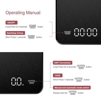 Coffee Scale - Digital Coffee Scale with Timer - Rechargeable for Filter Coffee, 3 kg / 0 g Digital Espresso V1188-MS-313-0244