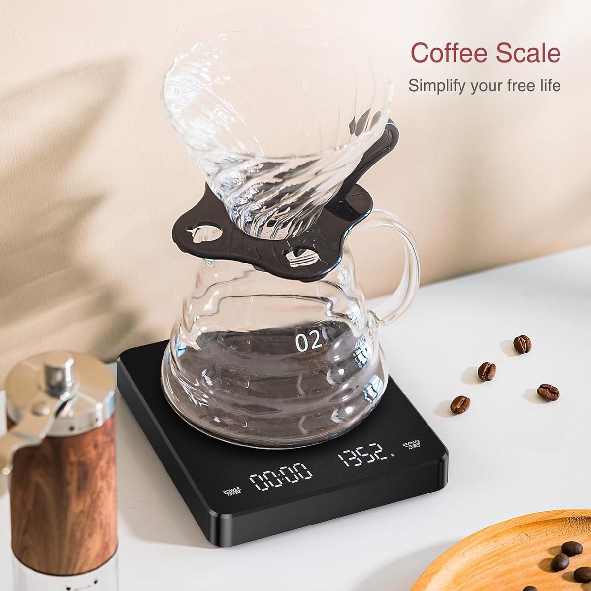 Coffee Scale - Digital Coffee Scale with Timer - Rechargeable for Filter Coffee, 3 kg / 0 g Digital Espresso V1188-MS-313-0244