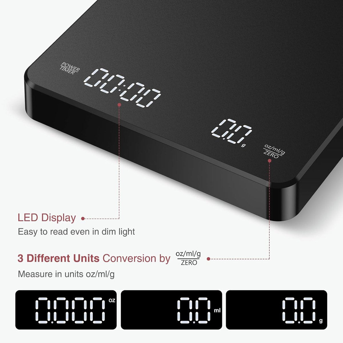 Coffee Scale - Digital Coffee Scale with Timer - Rechargeable for Filter Coffee, 3 kg / 0 g Digital Espresso V1188-MS-313-0244