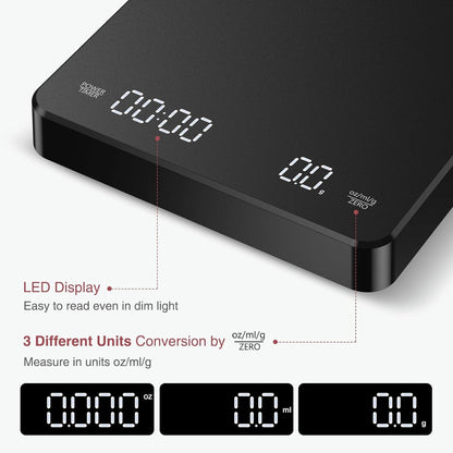 Coffee Scale - Digital Coffee Scale with Timer - Rechargeable for Filter Coffee, 3 kg / 0 g Digital Espresso V1188-MS-313-0244