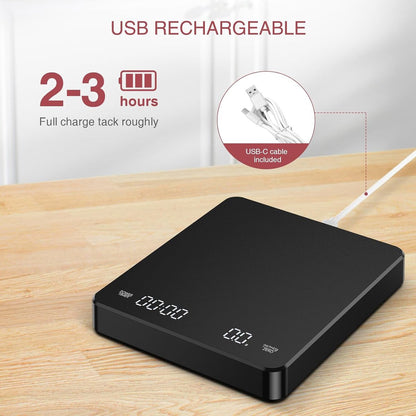 Coffee Scale - Digital Coffee Scale with Timer - Rechargeable for Filter Coffee, 3 kg / 0 g Digital Espresso V1188-MS-313-0244