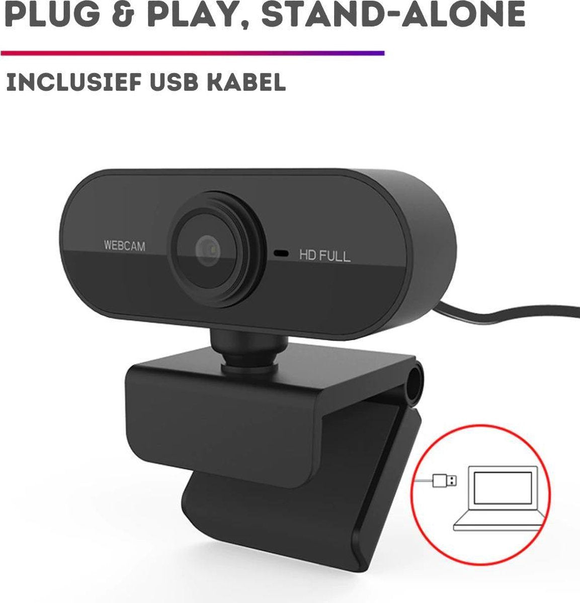 Full HD Webcam - 1080p - Webcam with Microphone - Computer - Laptop - Autofocus - Work from Home - Webcam for V1188-MS-313-0248