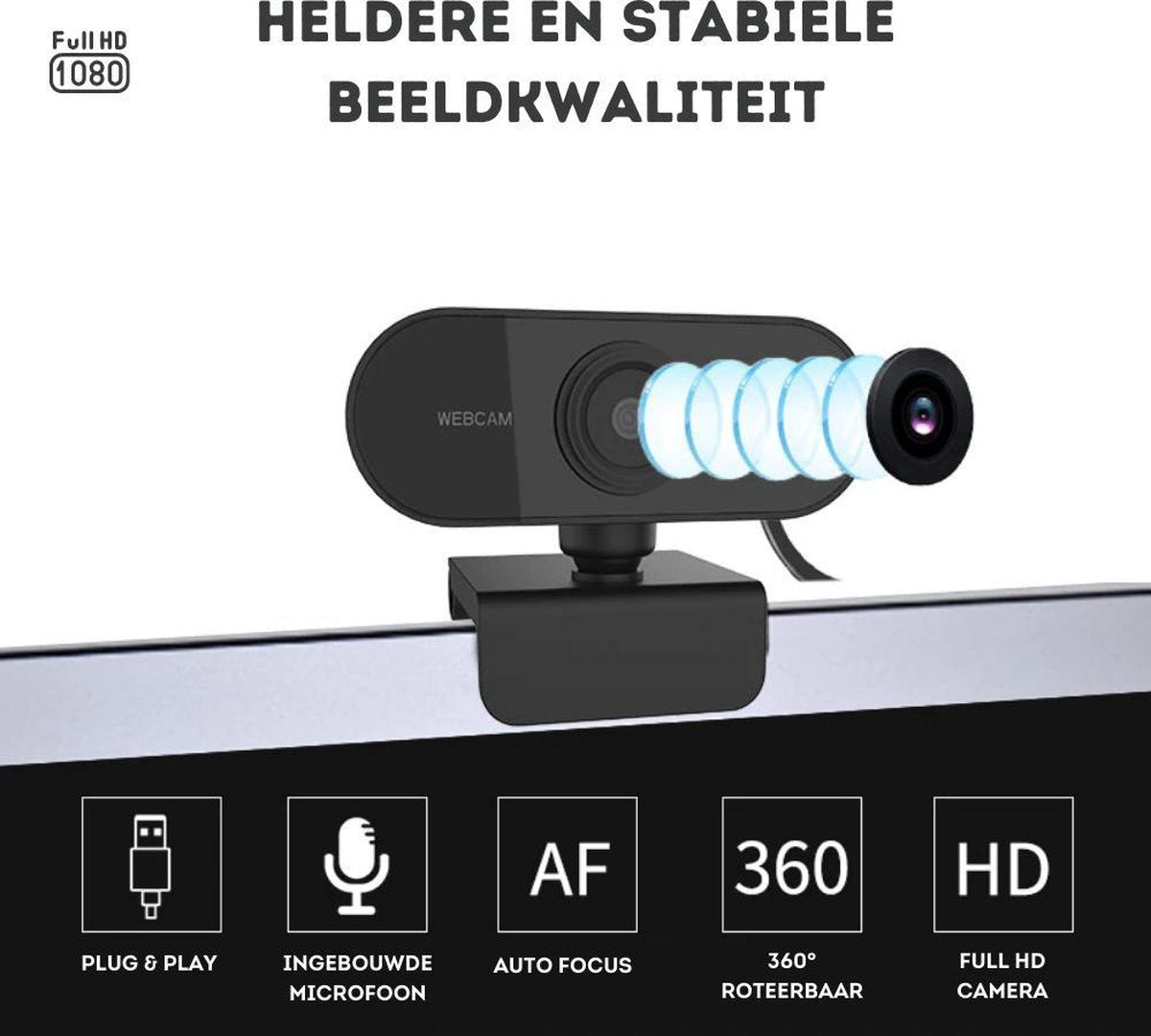 Full HD Webcam - 1080p - Webcam with Microphone - Computer - Laptop - Autofocus - Work from Home - Webcam for V1188-MS-313-0248