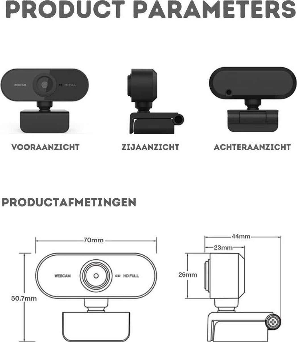 Full HD Webcam - 1080p - Webcam with Microphone - Computer - Laptop - Autofocus - Work from Home - Webcam for V1188-MS-313-0248
