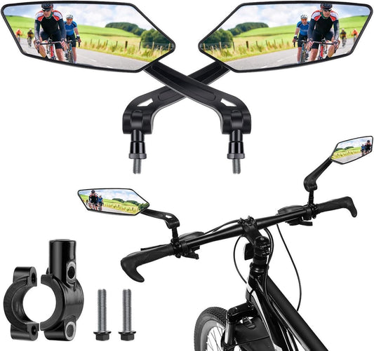 2-Piece Bicycle Rearview Mirror, Large Folding Mirror for 20-24mm Handlebars, 360 degrees Adjustable HD V1188-MS-313-0261