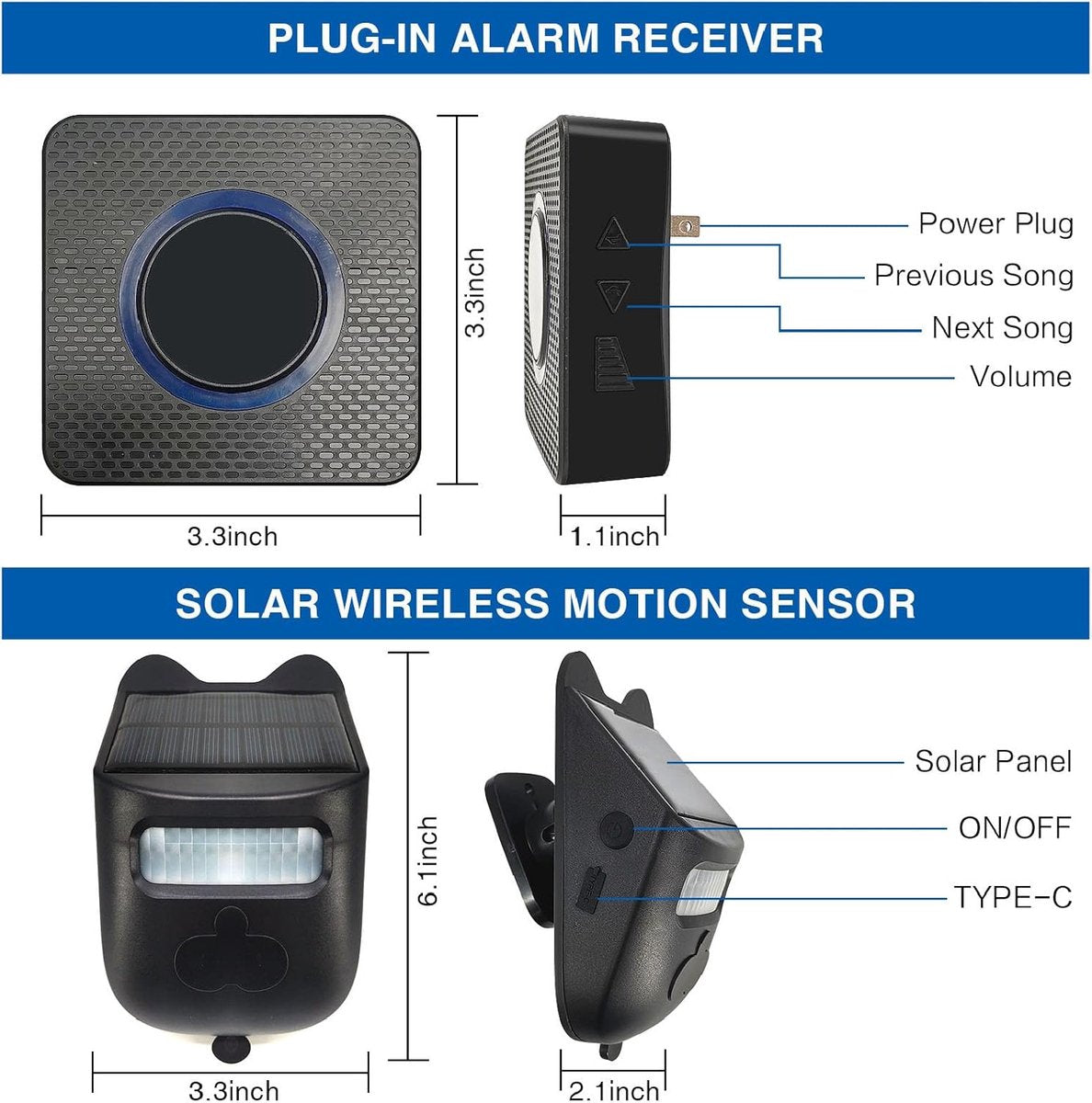 Driveway Alarm - Entry Detector - Solar Driveway Alarm - Passage Detector - Wireless = Security - V1188-MS-313-0262