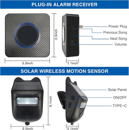 Driveway Alarm - Entry Detector - Solar Driveway Alarm - Passage Detector - Wireless = Security - V1188-MS-313-0262