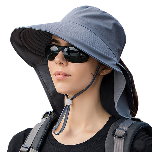 Women's and Men's Sun Hat - Foldable Garden Hat - Wide Brim with Neck Flap - With Chin Strap - For Outdoor V1188-MS-313-0265