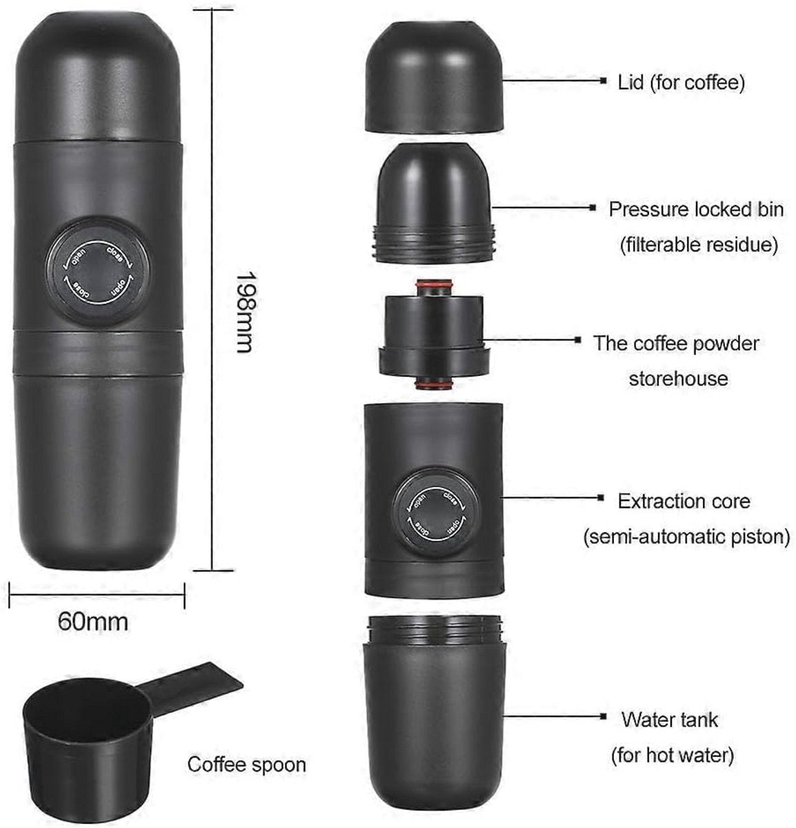 Portable manual coffee maker for travel - ideal for outdoor camping V1188-MS-313-0271