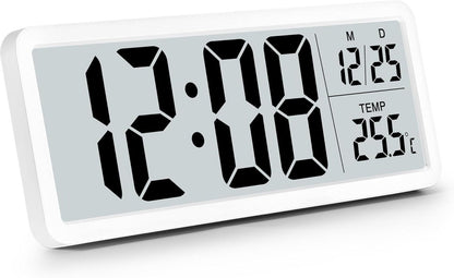 Battery-operated digital wall clock with large numbers, temperature display, 12/24 hour format for office, V1188-MS-313-0286