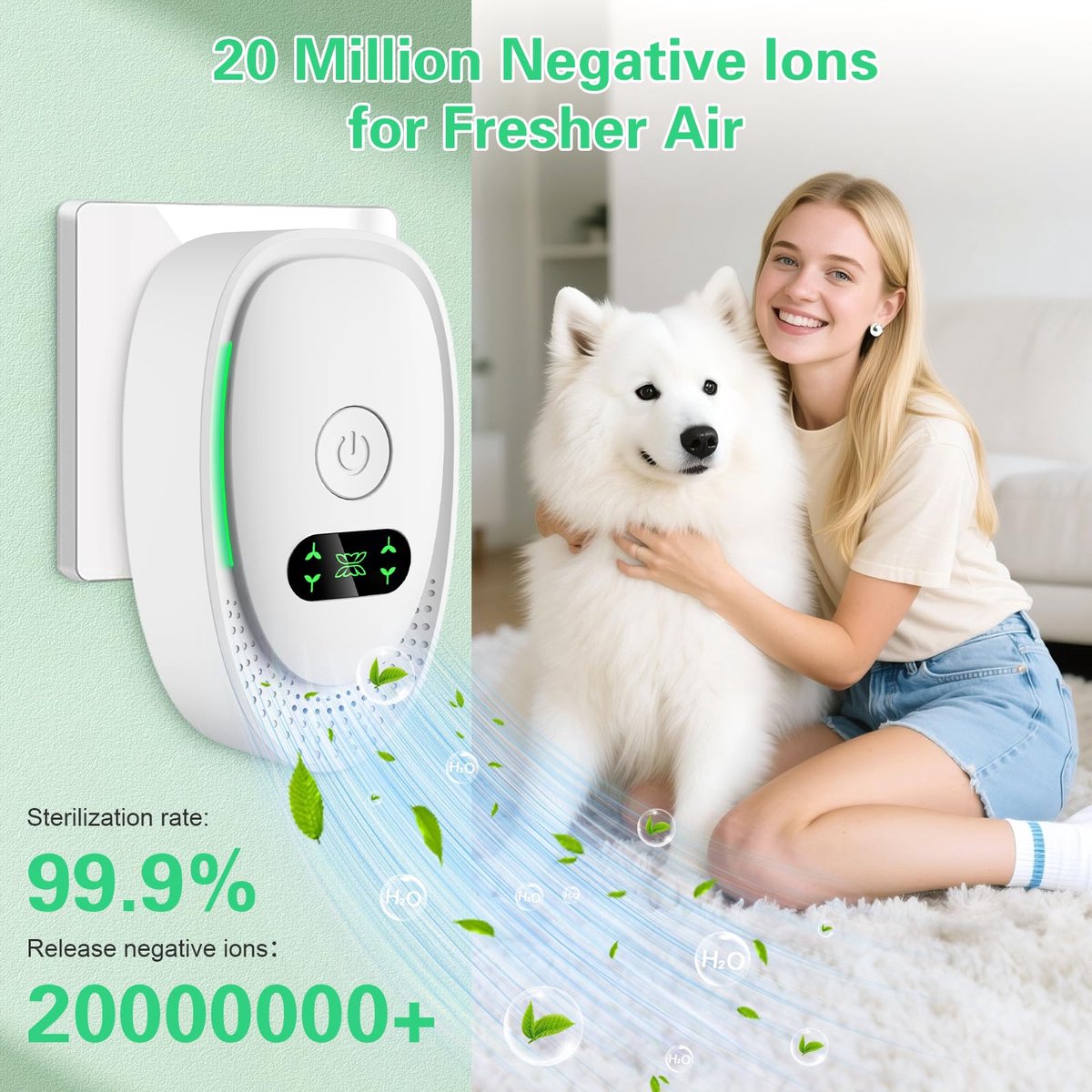 Plug-in Negative Ion Air Purifier (2-Pack) - Mini Portable Negative Ion Generator for Home, Quiet Deodorizer V1188-MS-313-0292