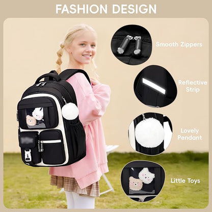 Girls' Backpack, Breathable Backpack for Girls, Grades 1-5, Casual School Bag for Kids, Elementary School, V1188-MS-313-0295
