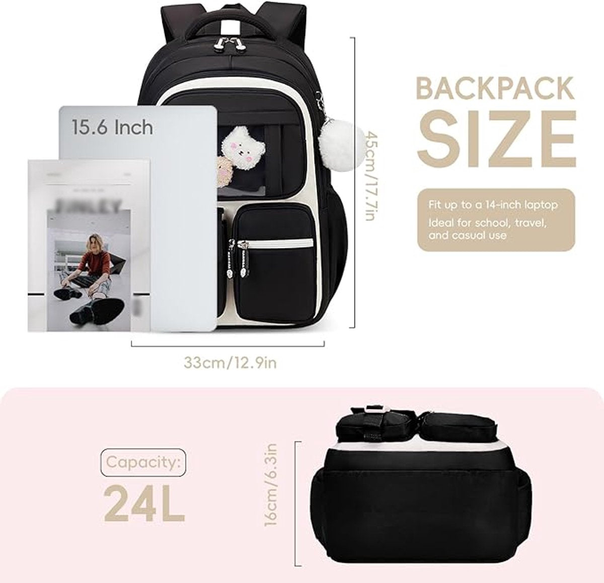 Girls' Backpack, Breathable Backpack for Girls, Grades 1-5, Casual School Bag for Kids, Elementary School, V1188-MS-313-0295