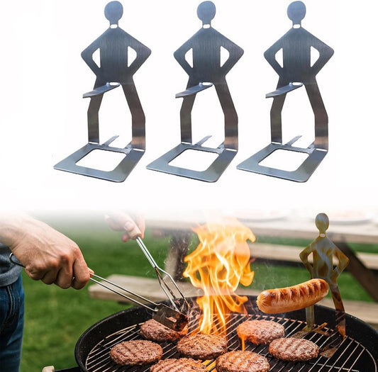 BBQ Stainless Steel Sausage Holder, 3 Pieces, Portable Standing Man Stand, Fun Fork for Camping, Picnic, V1188-MS-313-0299