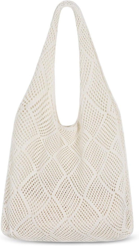 Crochet tote bag - Women's knitted beach bag - Knit - Summer hobo bag - Vacation - Boho - Tote bag (beige) V1188-MS-313-0312
