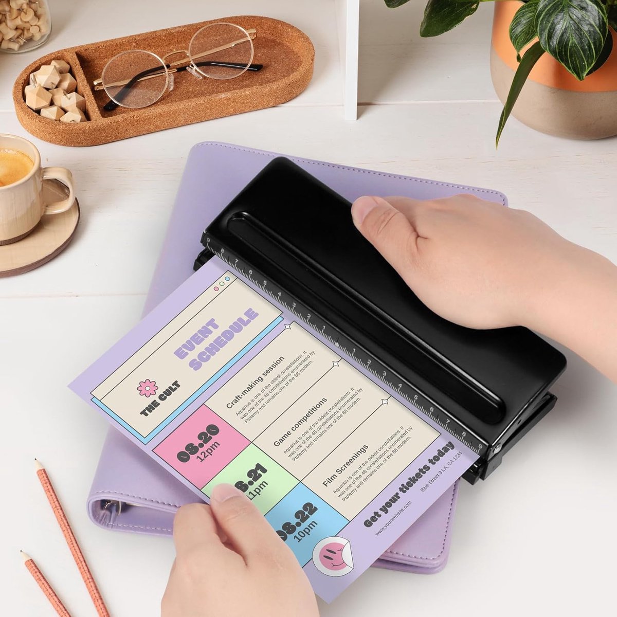 piece - Adjustable 6-hole punch - hole punch for diaries, personal planners and refill pages for files - V1188-MS-313-0315