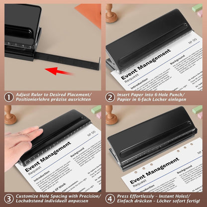 piece - Adjustable 6-hole punch - hole punch for diaries, personal planners and refill pages for files - V1188-MS-313-0315
