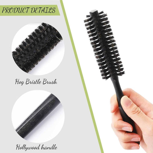 Small round hair dryer brush - curling brush for hair - 1 piece - black - boar bristles V1188-MS-313-0316